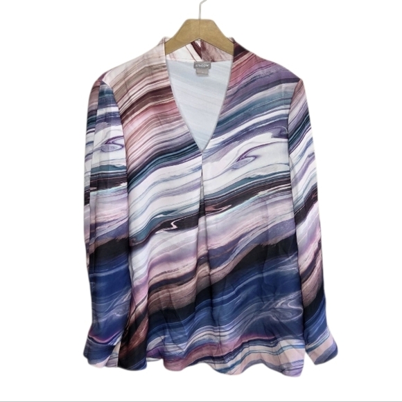 Chico's | Colorful Swirled Mable Long Split Sleeve V-neck Blouse Size 1 or 8/10 - Picture 1 of 7
